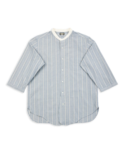 Black Sign Antique Stripe Band Collar Shirt - Ice Blue - Standard & Strange
