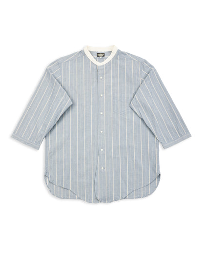 Black Sign Antique Stripe Band Collar Shirt - Ice Blue - Standard & Strange