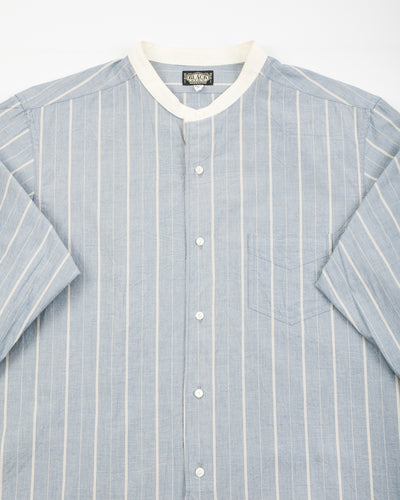 Black Sign Antique Stripe Band Collar Shirt - Ice Blue - Standard & Strange