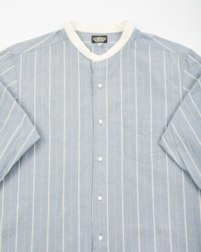 Black Sign Antique Stripe Band Collar Shirt - Ice Blue - Standard & Strange