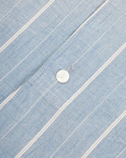 Black Sign Antique Stripe Band Collar Shirt - Ice Blue - Standard & Strange