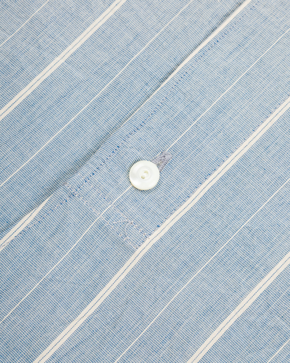 Black Sign Antique Stripe Band Collar Shirt - Ice Blue - Standard & Strange