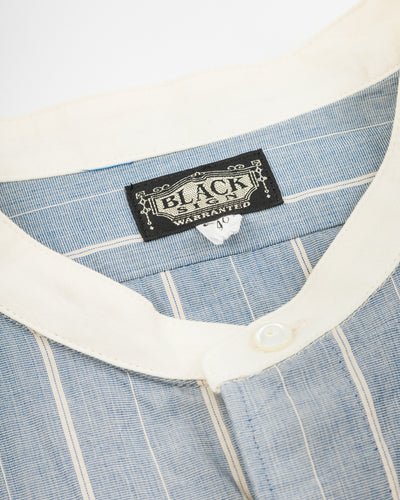 Black Sign Antique Stripe Band Collar Shirt - Ice Blue - Standard & Strange