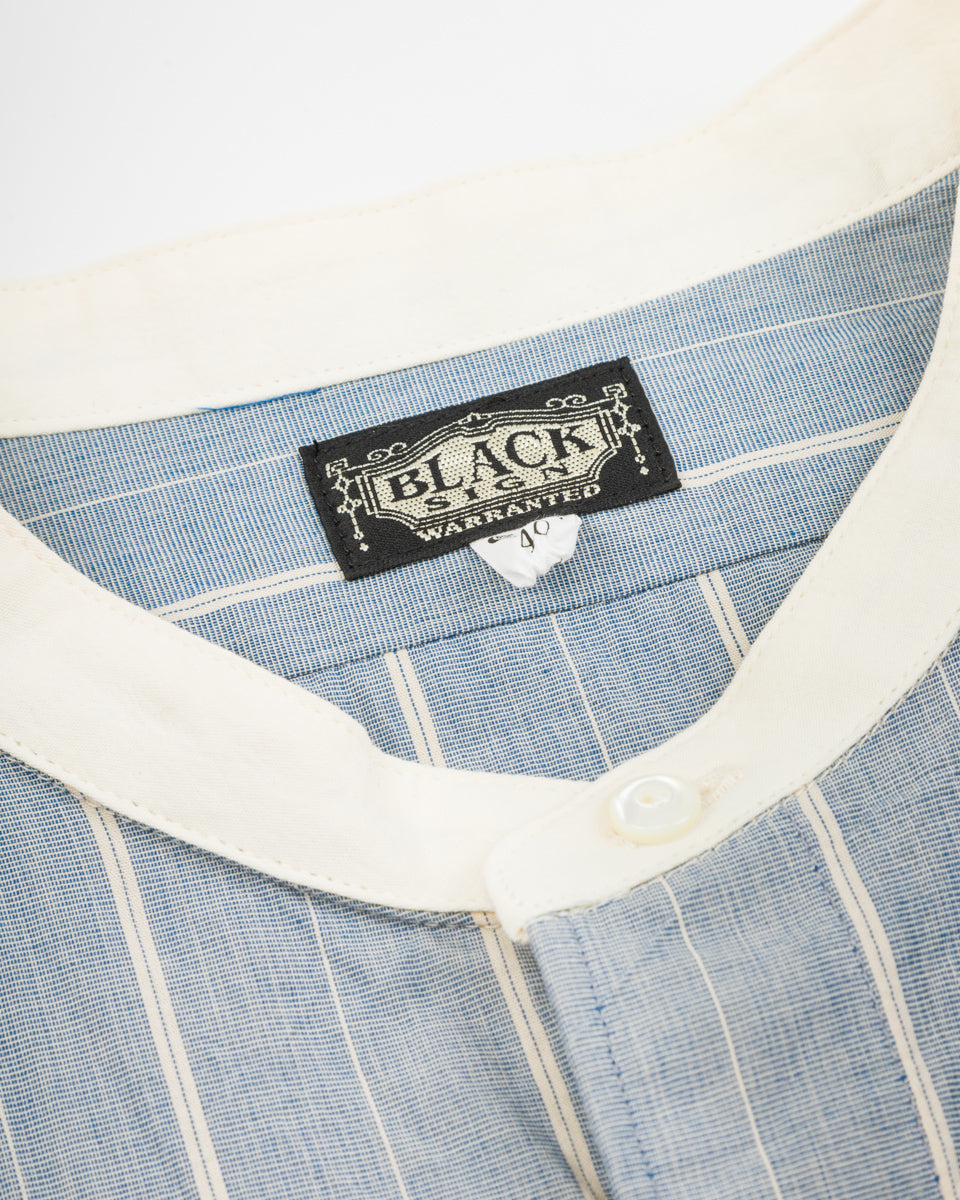Black Sign Antique Stripe Band Collar Shirt - Ice Blue - Standard & Strange