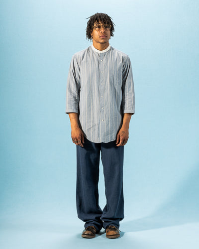 Black Sign Antique Stripe Band Collar Shirt - Ice Blue - Standard & Strange