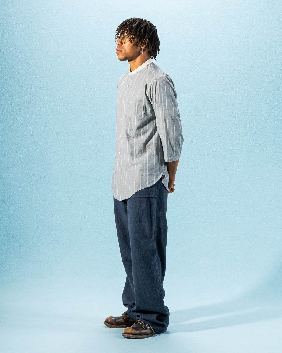 Black Sign Antique Stripe Band Collar Shirt - Ice Blue - Standard & Strange