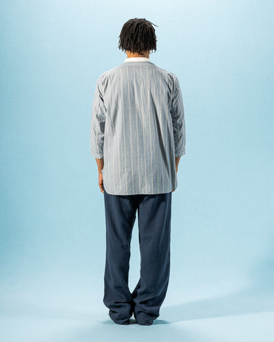 Black Sign Antique Stripe Band Collar Shirt - Ice Blue - Standard & Strange