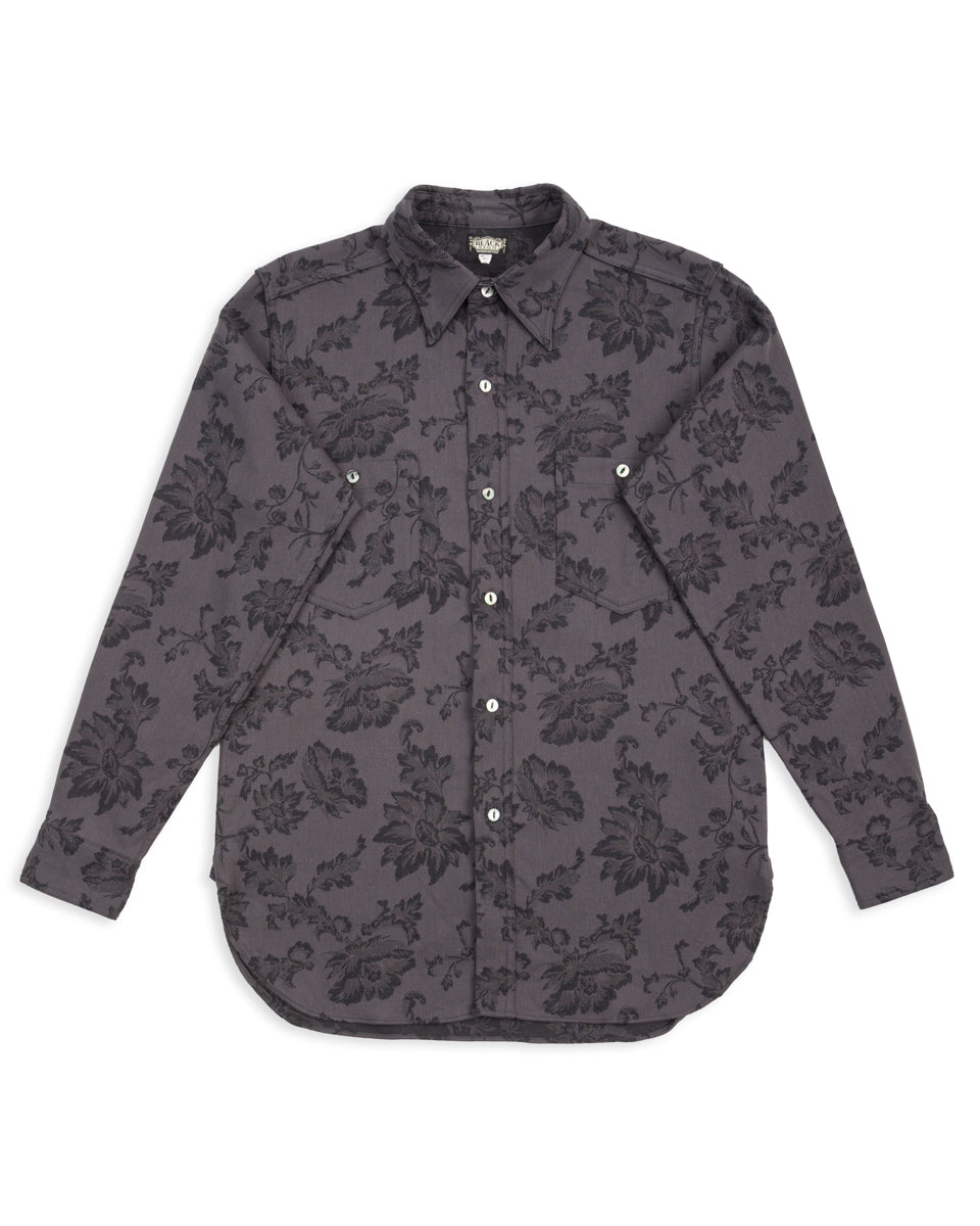 Black Sign Flower Jacquard Heavy Weight Open Pocket Work Shirt - Lead Gray - Standard & Strange