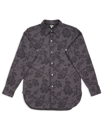 Black Sign Flower Jacquard Heavy Weight Open Pocket Work Shirt - Lead Gray - Standard & Strange