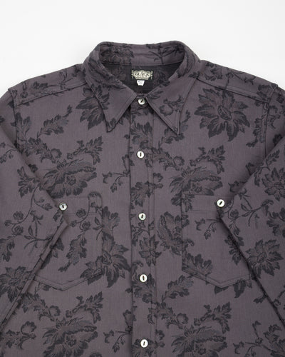 Black Sign Flower Jacquard Heavy Weight Open Pocket Work Shirt - Lead Gray - Standard & Strange