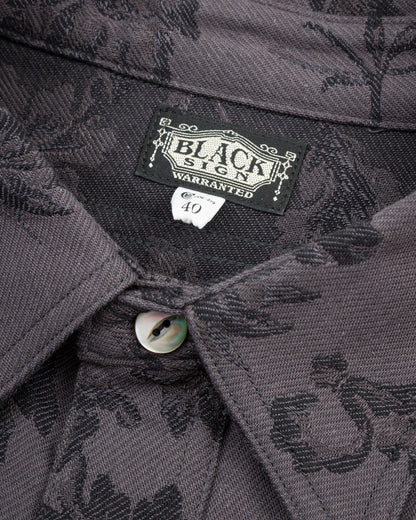 Black Sign Flower Jacquard Heavy Weight Open Pocket Work Shirt - Lead Gray - Standard & Strange