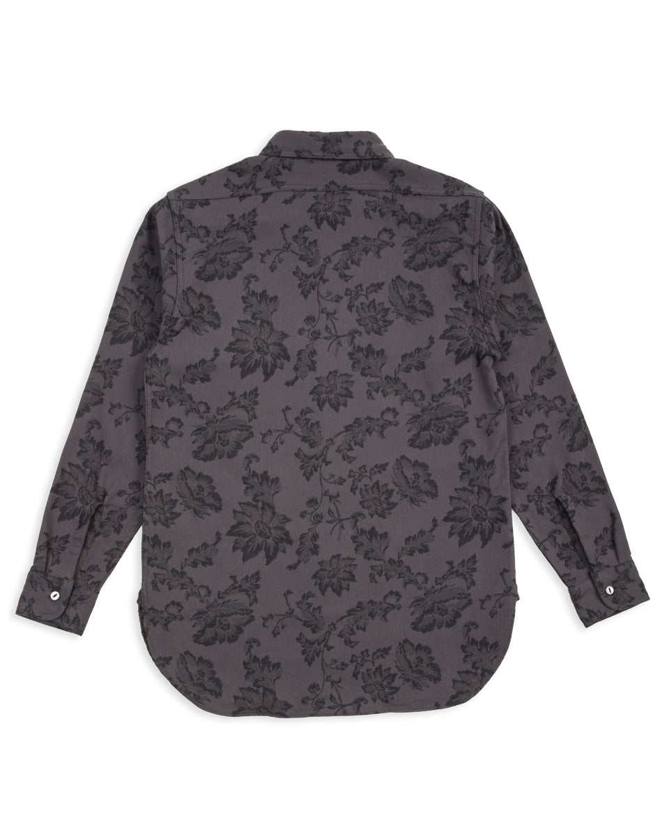 Black Sign Flower Jacquard Heavy Weight Open Pocket Work Shirt - Lead Gray - Standard & Strange