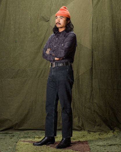 Black Sign Flower Jacquard Heavy Weight Open Pocket Work Shirt - Lead Gray - Standard & Strange