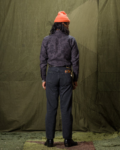 Black Sign Flower Jacquard Heavy Weight Open Pocket Work Shirt - Lead Gray - Standard & Strange