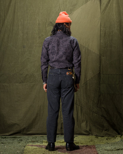 Black Sign Flower Jacquard Heavy Weight Open Pocket Work Shirt - Lead Gray - Standard & Strange