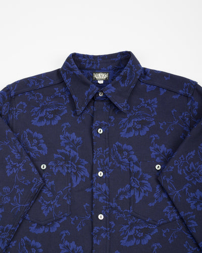 Black Sign Flower Jacquard Heavy Weight Open Pocket Work Shirt - Moon Light Blue - Standard & Strange