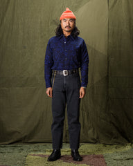 Black Sign Flower Jacquard Heavy Weight Open Pocket Work Shirt - Moon Light Blue - Standard & Strange