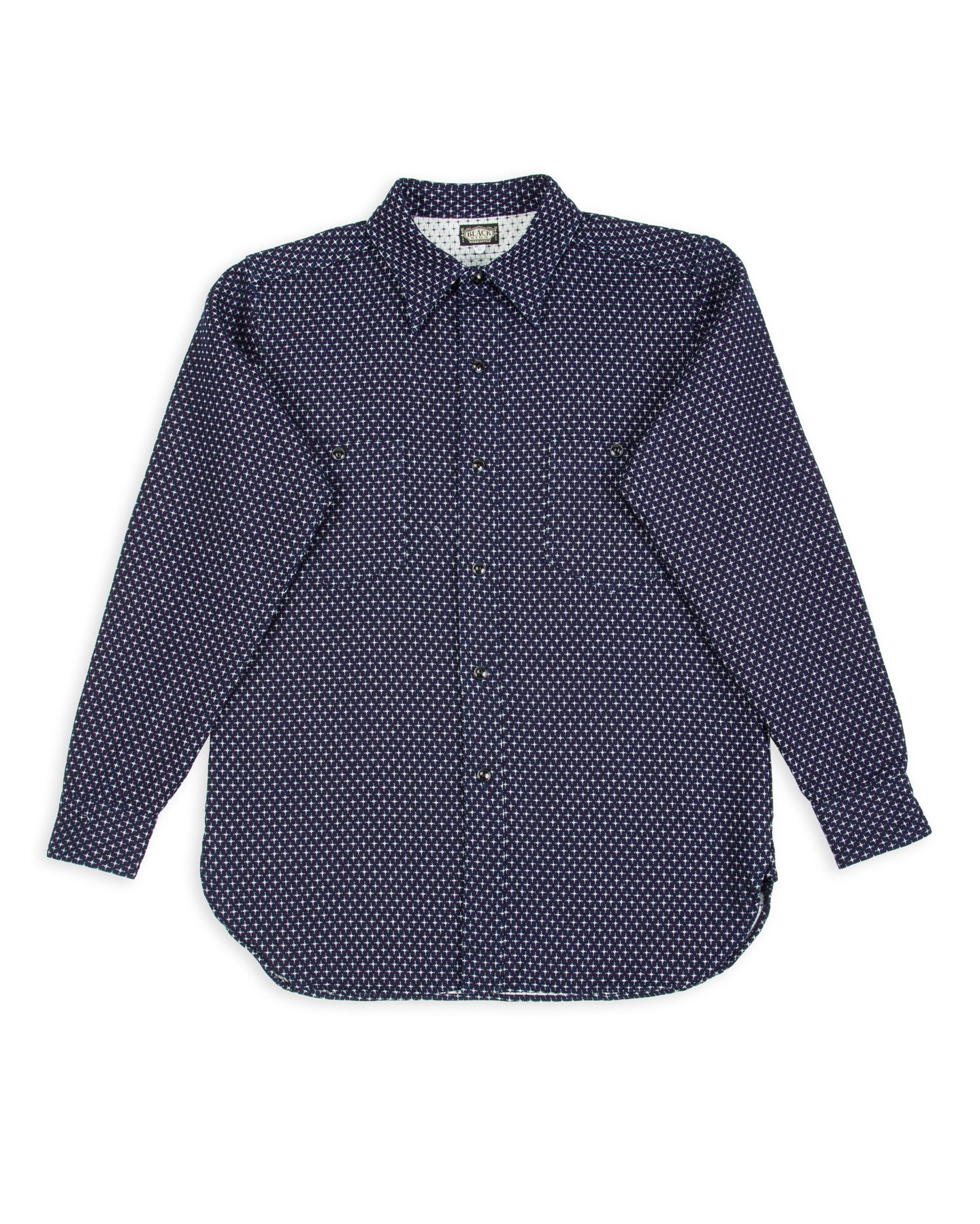 Black Sign Jacquard Cross Open Pocket Work Shirt - Dark Indigo - Standard & Strange