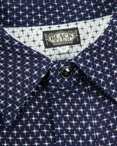 Black Sign Jacquard Cross Open Pocket Work Shirt - Dark Indigo - Standard & Strange