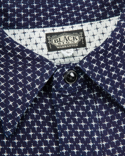 Black Sign Jacquard Cross Open Pocket Work Shirt - Dark Indigo - Standard & Strange