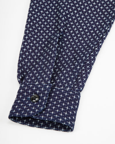 Black Sign Jacquard Cross Open Pocket Work Shirt - Dark Indigo - Standard & Strange