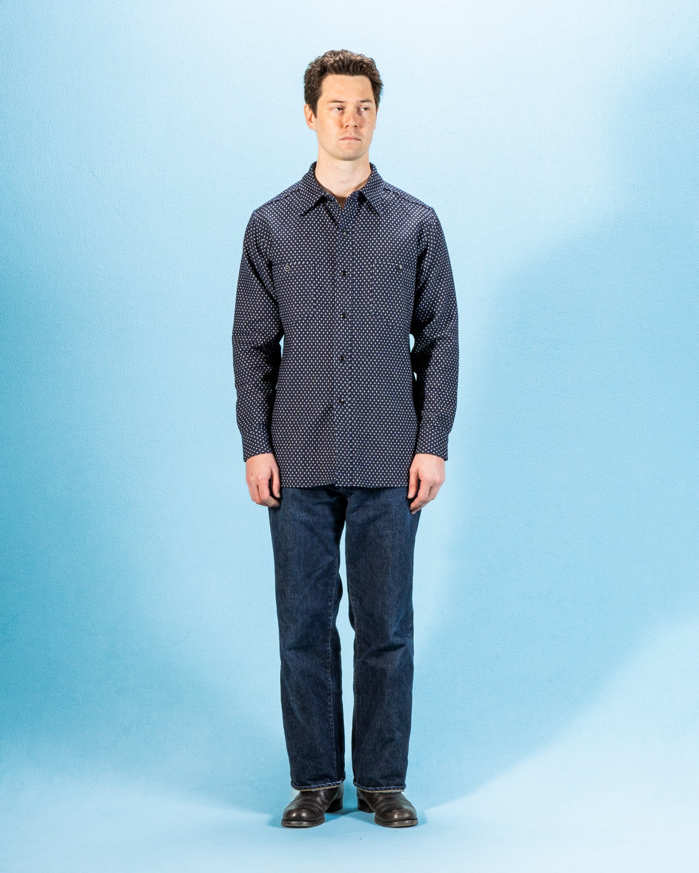 Jacquard Cross Open Pocket Work Shirt - Dark Indigo – Standard