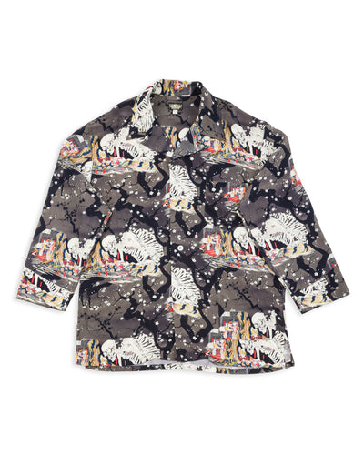 Black Sign "Kuniyoshi Utagawa" Night Hawaiian Shirt - Yozakura and Skull - Standard & Strange