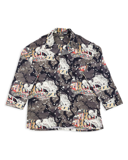Black Sign "Kuniyoshi Utagawa" Night Hawaiian Shirt - Yozakura and Skull - Standard & Strange