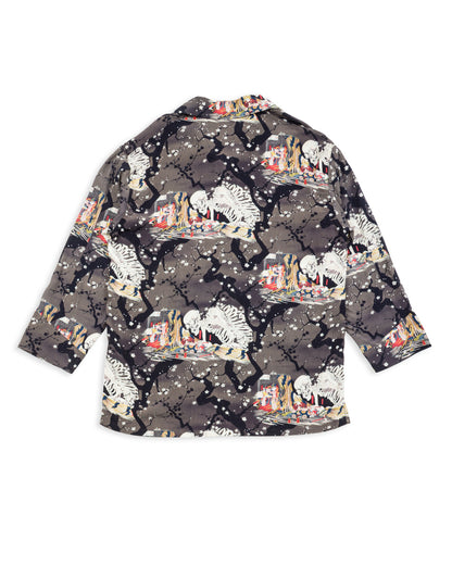 Black Sign "Kuniyoshi Utagawa" Night Hawaiian Shirt - Yozakura and Skull - Standard & Strange