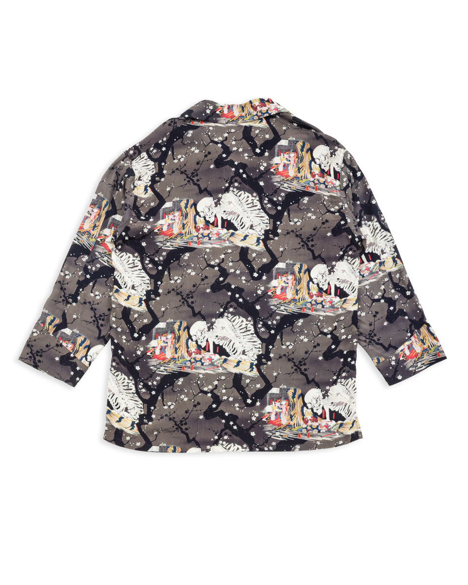 Black Sign "Kuniyoshi Utagawa" Night Hawaiian Shirt - Yozakura and Skull - Standard & Strange