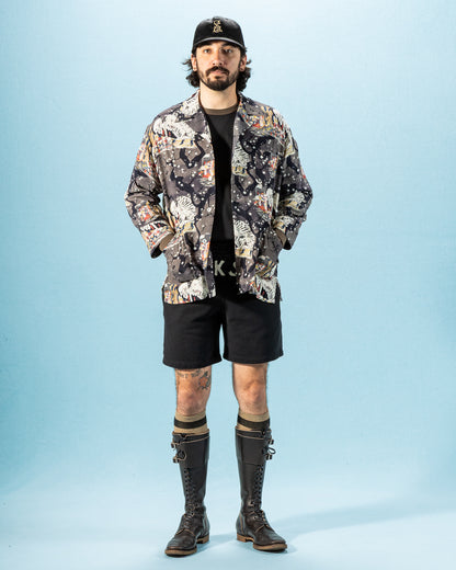 Black Sign "Kuniyoshi Utagawa" Night Hawaiian Shirt - Yozakura and Skull - Standard & Strange