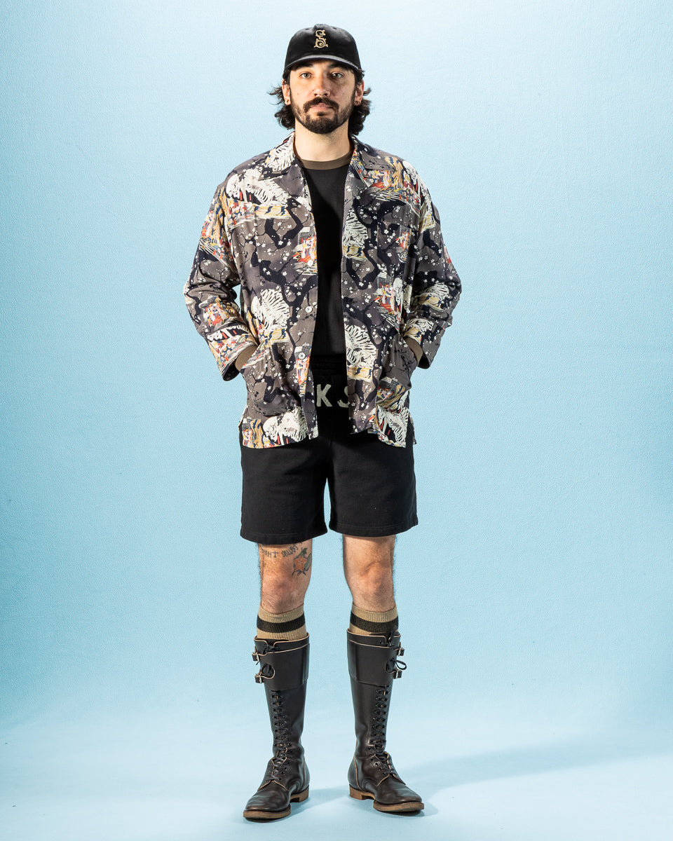 Black Sign "Kuniyoshi Utagawa" Night Hawaiian Shirt - Yozakura and Skull - Standard & Strange