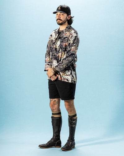 Black Sign "Kuniyoshi Utagawa" Night Hawaiian Shirt - Yozakura and Skull - Standard & Strange