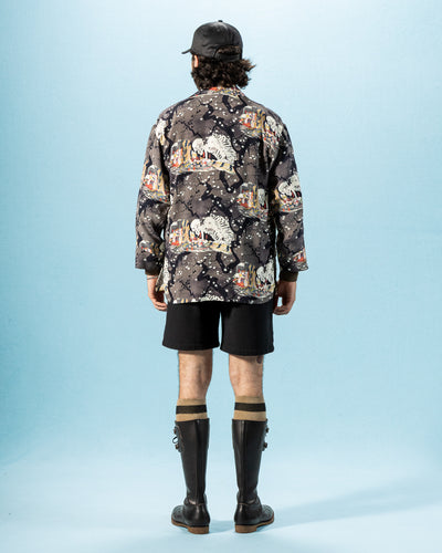 Black Sign "Kuniyoshi Utagawa" Night Hawaiian Shirt - Yozakura and Skull - Standard & Strange