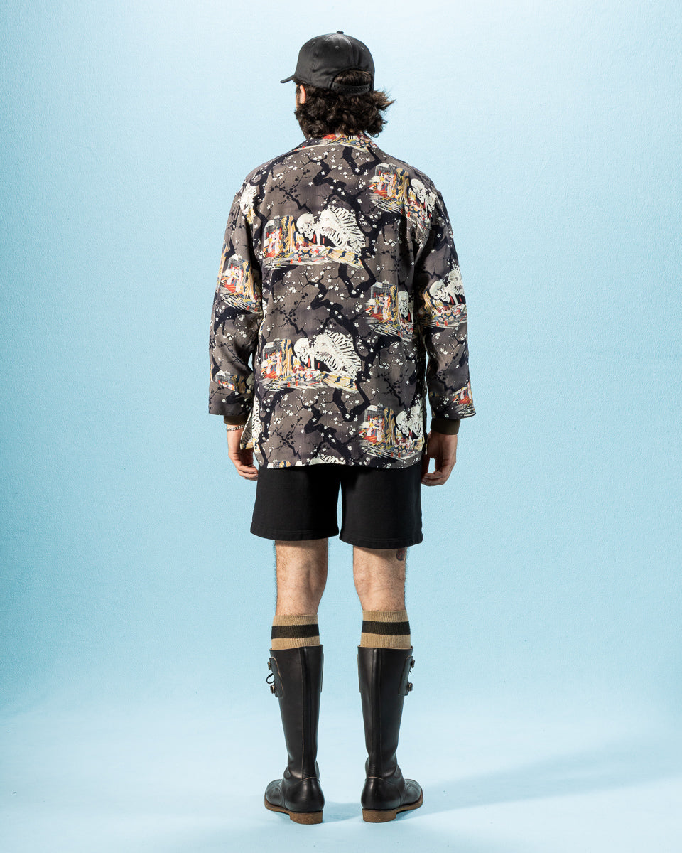 Black Sign "Kuniyoshi Utagawa" Night Hawaiian Shirt - Yozakura and Skull - Standard & Strange