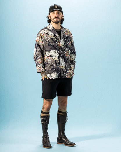 Black Sign "Kuniyoshi Utagawa" Night Hawaiian Shirt - Yozakura and Skull - Standard & Strange