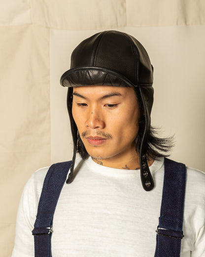 Black Sign Leather Aviator Cap - Mud Black - Standard & Strange