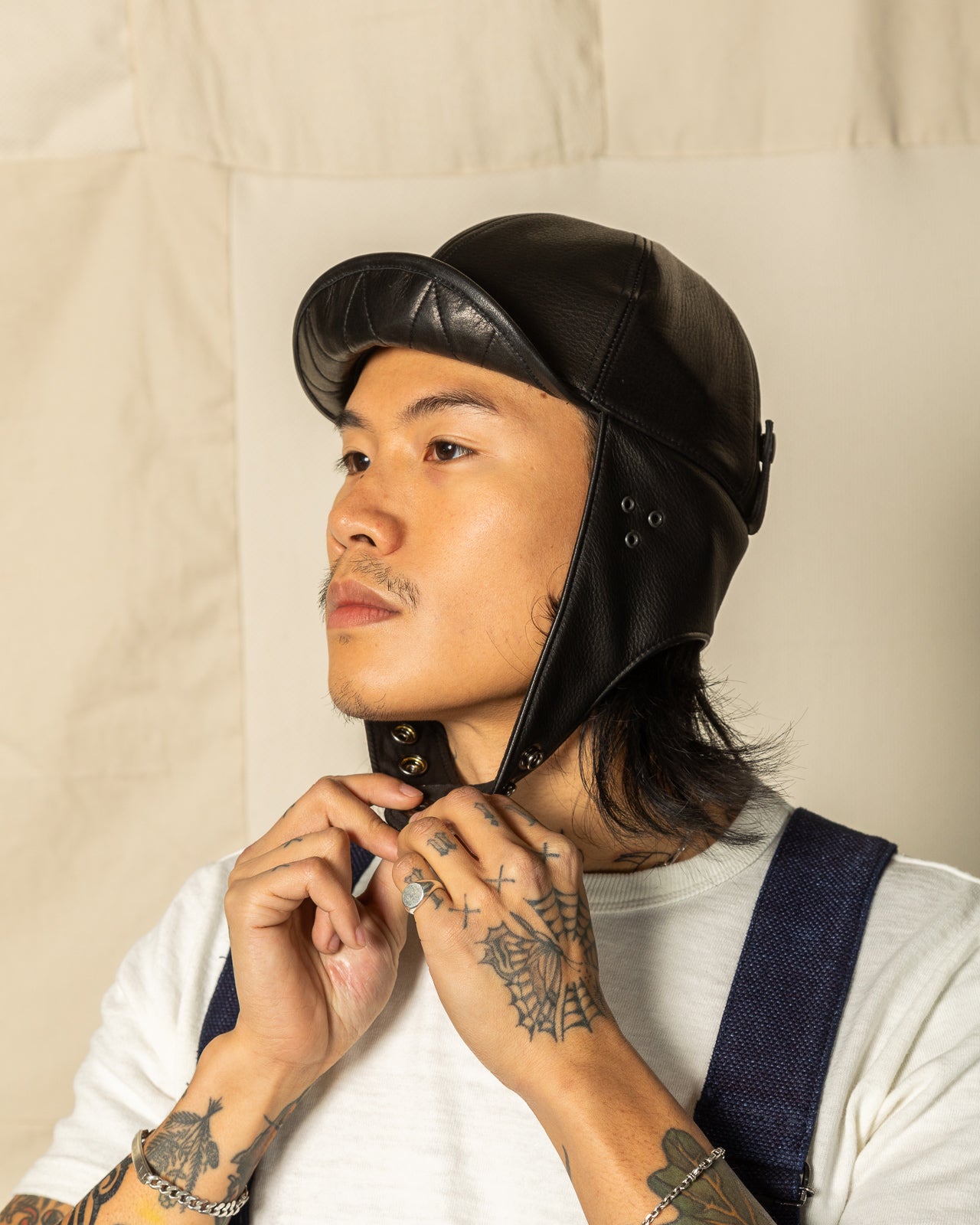 Black Sign Leather Aviator Cap - Mud Black - Standard & Strange