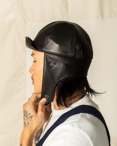 Black Sign Leather Aviator Cap - Mud Black - Standard & Strange