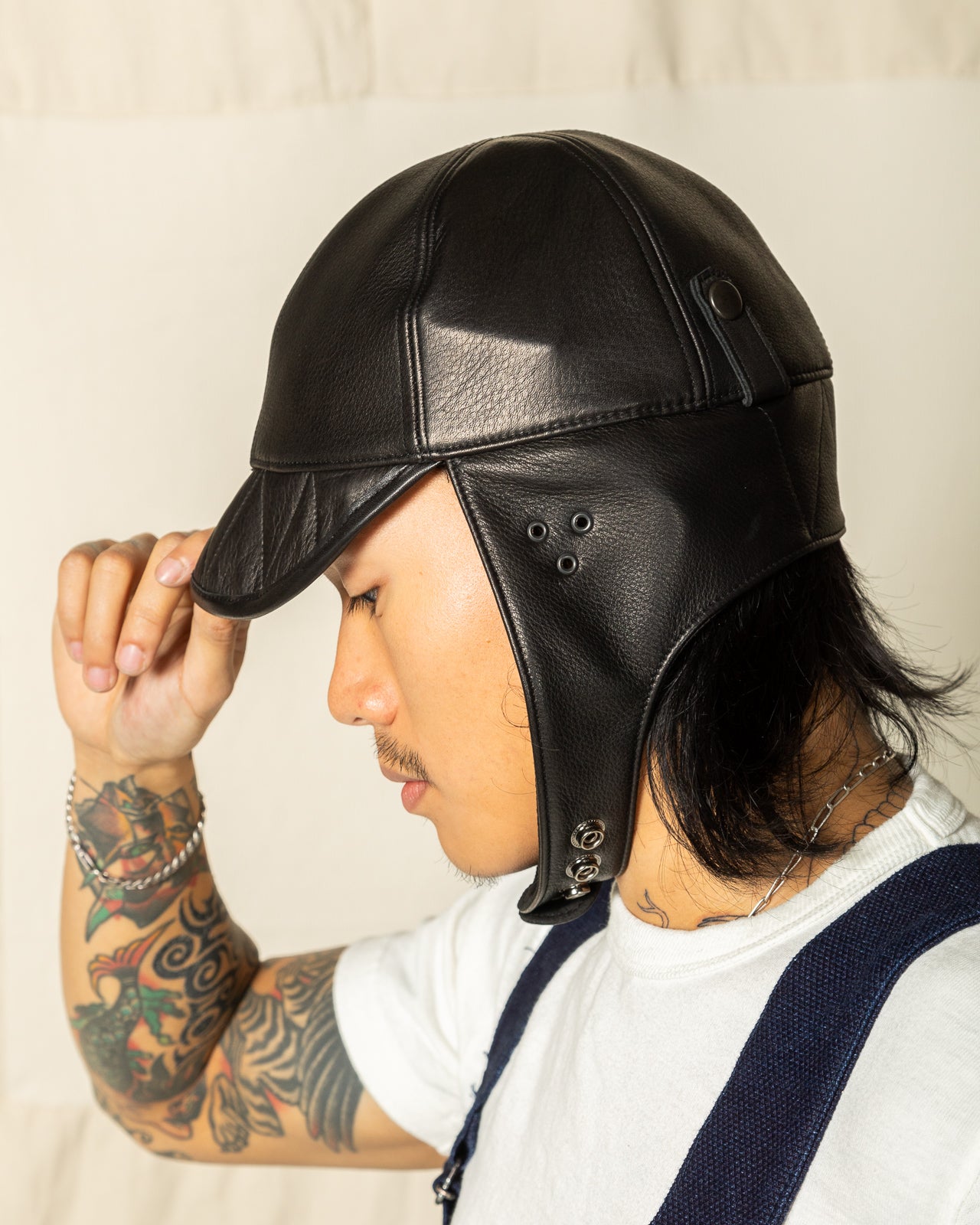 Black Sign Leather Aviator Cap - Mud Black - Standard & Strange