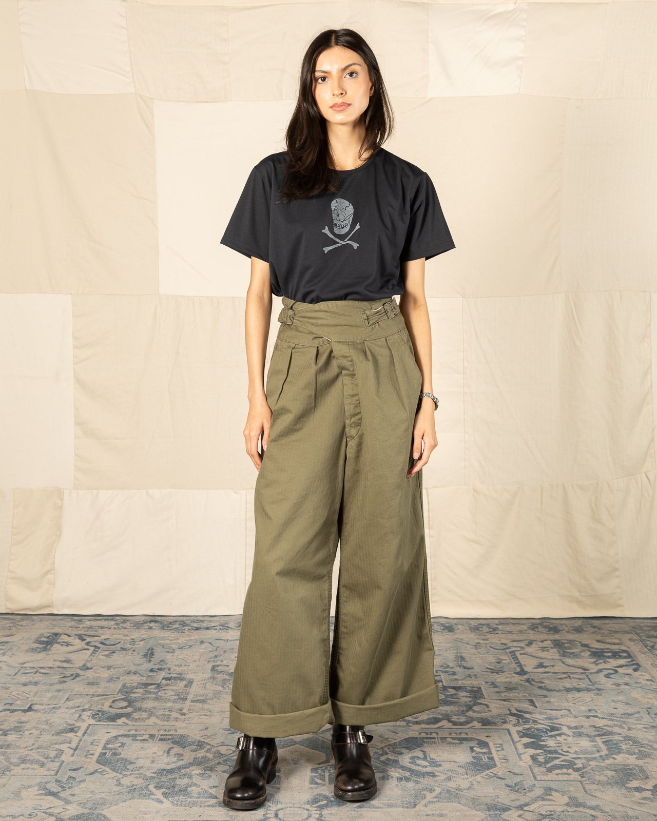 Black Sign Military Herringbone Wide Gurkha Pants - Soldier Green - Standard & Strange