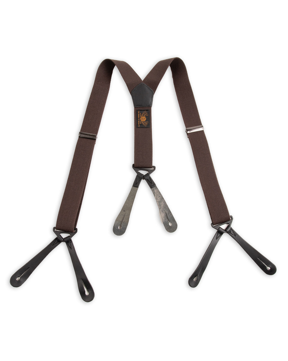 Brown Silk Suspenders - Black Leather