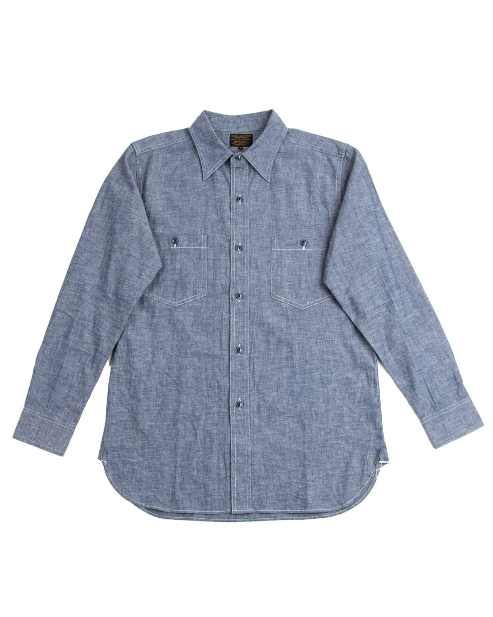 Black Sign Open Pocket Working Chambray Shirt - Light Blue