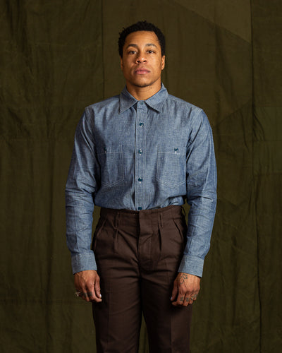 Black Sign Open Pocket Working Chambray Shirt - Light Blue - Standard & Strange