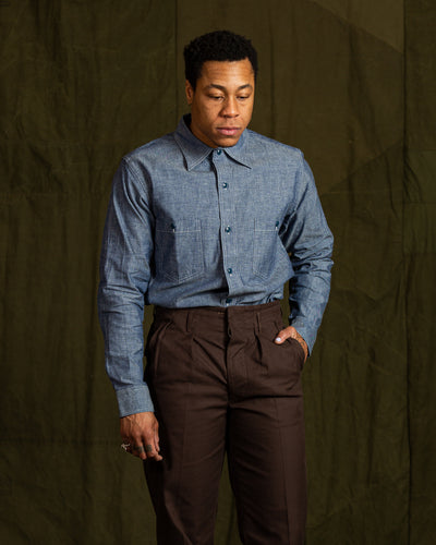 Black Sign Open Pocket Working Chambray Shirt - Light Blue - Standard & Strange