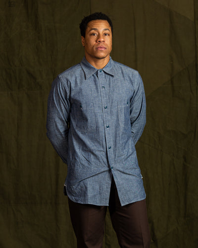 Black Sign Open Pocket Working Chambray Shirt - Light Blue - Standard & Strange