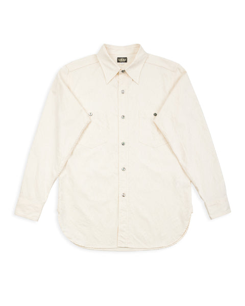 Persian Pattern Jacquard Open Pocket Work Shirt - Salt White