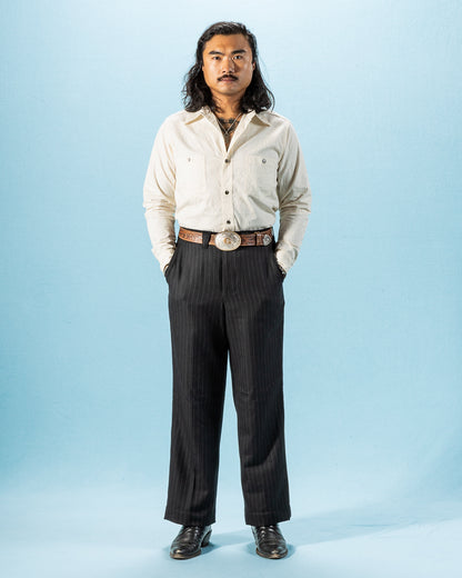 Black Sign Persian Pattern Jacquard Open Pocket Work Shirt - Salt White - Standard & Strange