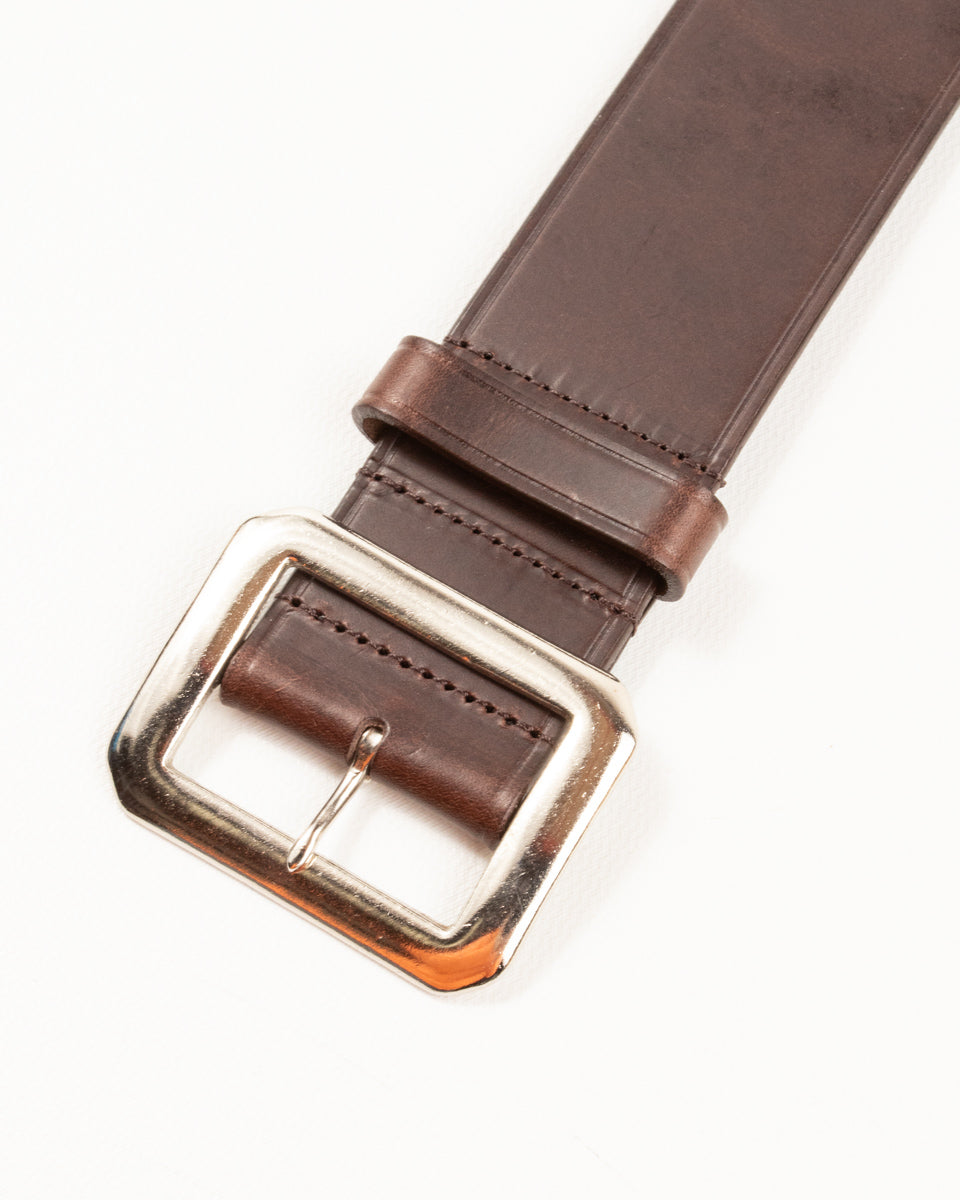 Black Sign Plain Belt with 1950s NOS Buckle - Dark Brown