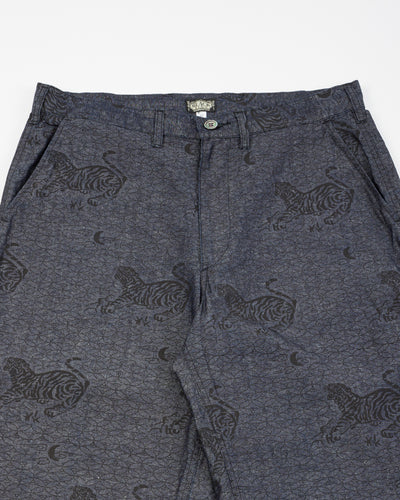 Black Sign Tiger & Crescent Moon Adjustable Waist Trousers - Deep Indigo - Standard & Strange